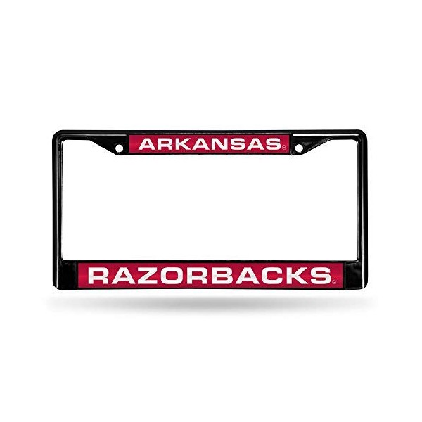 NCAA Rico Industries Laser Cut Inlaid Standard Chrome License Plate Frame, Arkansas Razorbacks , 6 x 12.25-inches