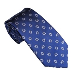 Star of David Necktie, Bar Mitzvah Necktie, Chanukah Necktie, Hannukah Necktie, Jewish Necktie, מָגֵן דָּוִד, Star of David Blue / White, Adult Men's