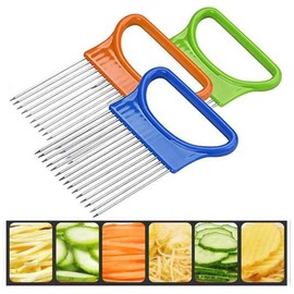 kierain 3PCS Assistant Slicers Stainless Steel Vegetable Rack Slicers Meat Slicers Onion Peeler Vegetable Helper Potato Cutter Slicer Kitchen Tool Cutting Chopper Stainless Steel Fork Slicing, Blue