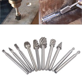 HOHXEN HSS Burr Set of 10, 3 mm Round Shank Bearing Steel Rotary Grar Set for DIY Woodworking, Metal Carving, Engraving, Drilling, Polishing, Chamfering, Expanding Hollowing, Hollowing
