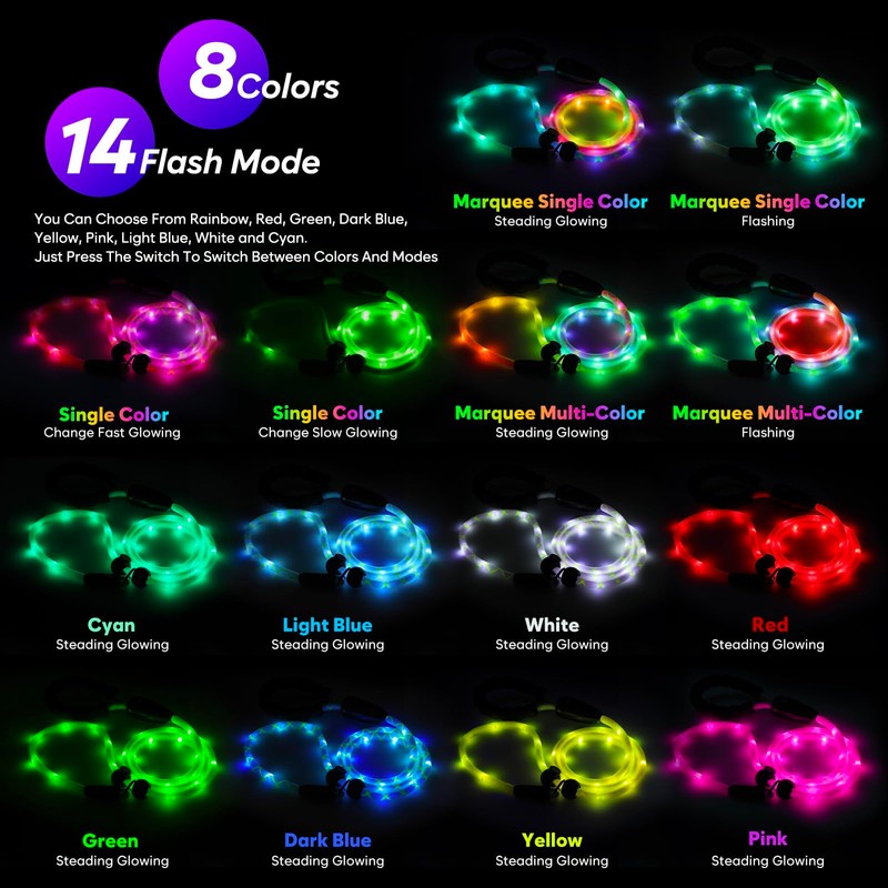 Light Up Dog Leash with Collar 2-in-1, 14 LED Modes