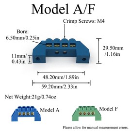 2Pcs Neutral Terminal Bar 10 Positions Brass Wire Screw Terminal Bus Bar Block Grounding Strip Blue Shell for Electrical Distribution