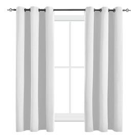 JSFLY Blackout Curtains for Bedroom Thermal Insulated Light Blocking Room Darkening Curtains Solid Grommet Window Drapes for Living Room, Set of 2 Curtain Panels 42 W x 54 L inch Long Ash White