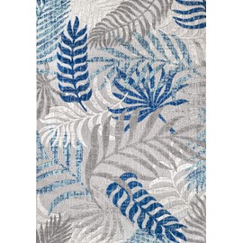JONATHAN Y AMC100A-3 Tropics Palm Leaves Indoor Outdoor Area-Rug Bohemian Floral Easy-Cleaning High Traffic Bedroom Kitchen Backyard Patio Porch Non Shedding, 3 X 5, Gray/Blue
