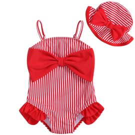 Cemion Toddler Girl Swimsuit Color Block Stripe One-Piece Swimwear Baby Girl Bathing Suits 2-3 years