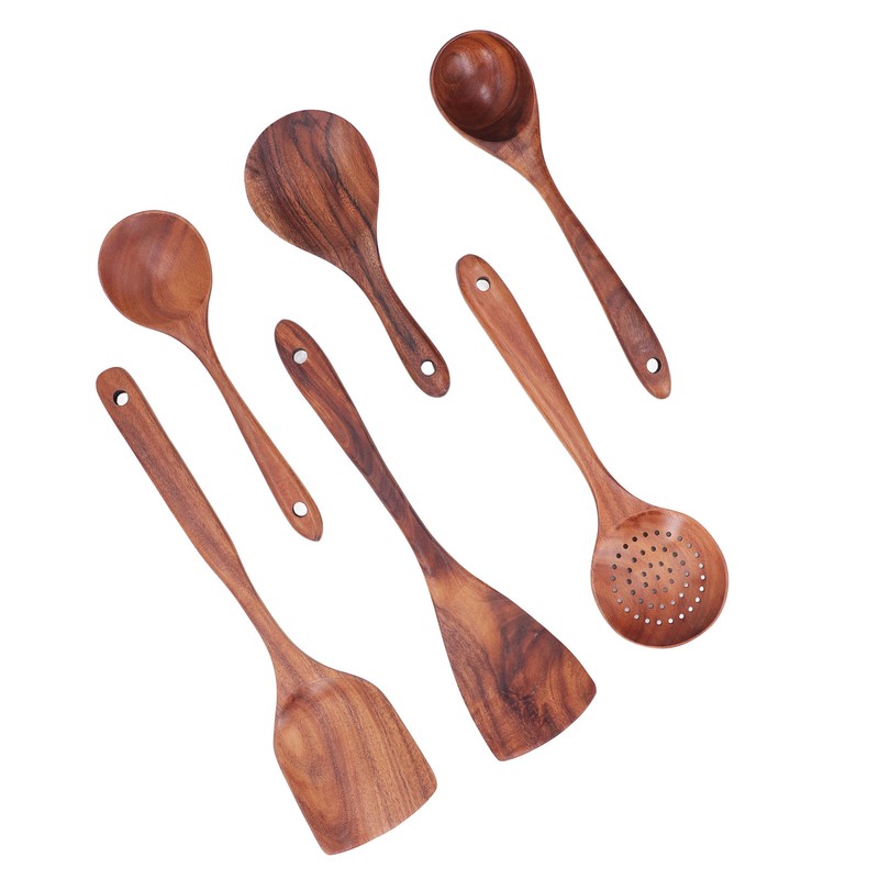 Kitchen Utensils Set Wooden Spatulas Spoons Comfortable Grip Minimaliset Kitchen