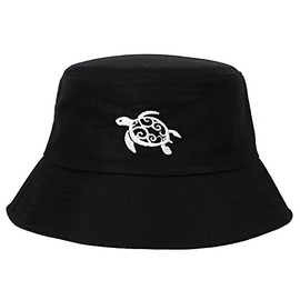 Quanhaigou Bucket Hats Unisex Sun Summer Travel Beach Fishing Cap for Men Women Teens, Black Turtle, One Size