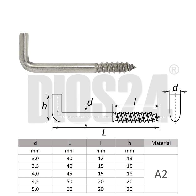 DIOS24 Pack of 25 Screw Hooks Straight L-Shape with Wood