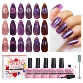 AIMEILI Cat Eye Gel Nail Polish U V LED Hema Free Cruelty Free Vegan Gel Polish Colors for Nail Art Kit Set Of 6pcs X 10ml - Kit Set 70