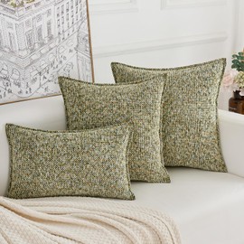 HERAYLI Premium Series Classic Tweed Throw Pillow Cover, Luxurious Chenille Front & Dutch Velvet Back Cushion Case for Home Décor, Covers Only, Moss Green, 18x18 Inch