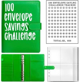 MYSTRISA 100 ENVELOPE CHALLENGE BINDER Easy and fun way to save $5050,Budget Binder with Cash Envelope Piggy Bank for Budget Planners and Savings Money Bank - Color: green