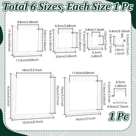 NBEADS 6Pcs Acrylic Quilting Templates Set, Square Cutting Ruler Template with Hinged Rings Transparent Sewing Guides 38x38mm to 165x165mm for Fabric Marking and Craft Design