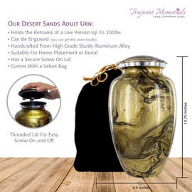 Desert Sands Beautiful Adult Cremation Urn for Human Ashes - with a Lovely Gold and Black Finish That Will Bring You Comfort and Peace - w Velvet Bag