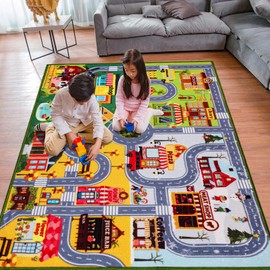 Kids Car Rug Carpet, Traffic Road Kids Rug, Town City Four Season Road Map, Educational Area Rug, Carpet Track Rug Car Play Rug for Kids for Kids Boys Bedroom Playroom (118X78.7 INCH)