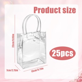 25pcs Clear PVC Plastic Gift Bags Small Gift Wrap Bags Transparent Reusable Plastic Bags with Handles Gift bags for Weddings, Valentine's Day, Birthdays and Parties