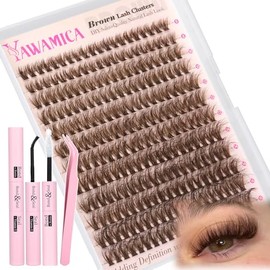 Kit de racimos de pestañas marrones Yawamica, kit de extensión de pestañas esponjosas, 10-16mm, racimos de pestañas finas, racimos de pestañas rizadas