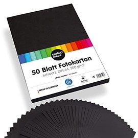 perfect ideaz 50 Sheets Black Photo Card, A4 Size (8.27 x 11.69 in), Craft Paper, Dyed Through Sheets, Construction Paper in 300g /qm, Tinted Drawing Carton for Crafts, Quality Sheets