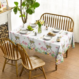 Horaldaily Easter Tablecloth 52×70 Inch, Spring Flower Bunny Washable Table Cover for Party Picnic Dinner Decor