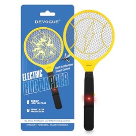 DEVOGUE® Electric Fly Swatter - Weight Like Apple - 2AA Battery Powered (not incl.) - 3-Layer Protection Grid Bug Zapper Racket for Home Bedroom Kitchen Office Backyard Patio Indoor Outdoor
