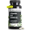 natural elements Vitamin D3 2000 IU - 365 Tablets - for Bones and Immune System - High Dose, No Unnecessary Additives - Produced in Germany & Laboratory Tested