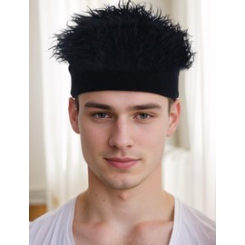 SEAUR Novelty Hair Peaked Cap Visor Hat with Spiked Wigs Men Short Hair Wig Headband Outdoor Wig Hat, black