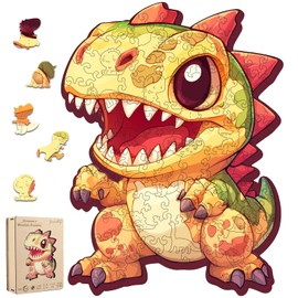 Jiroinlly Wooden Puzzles for Adult and Kids, 100 Pieces Dinosaur Puzzle, Unique Shaped Animal Wooden Preschool Puzzle, Toddler Wooden Puzzle Toy Gift for Family and Friends, Suitable for Family Games