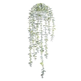 BACAMA Decorative Hanging Plants for Shelf, Faux Ivy Eucalyptus Vine, Fake Greenery in White Bigger Pot (Light Green, 1PCS)