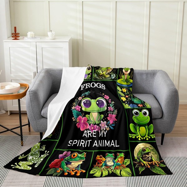 Cute Frog Bed Blanket Kids Girls Animals Grid Flannel Blanket