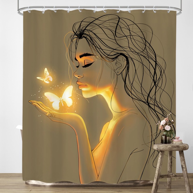 LIGHTINHOME Woman Silhouette Butterfly Shower Curtain 60Wx72H Inches Abstract Women