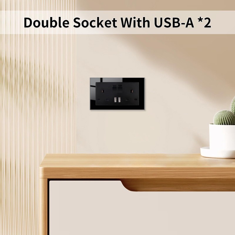 JIMEIDA 5 Pack Black Double Switched Power Socket with USB