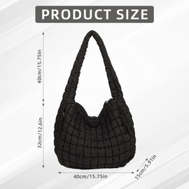 Aucuu Puffer Shoulder Bags Women's Handbag Large Shoulder Bag Large Shopper Bag Quilted Bag with Zip Hobo Bag Handbag for Shopping School Travel Work, #3 Black-B