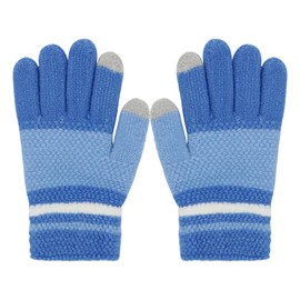 CHEERYMAGIC Kids Gloves, Knit Gloves for Winter, Stretchy Kids Mittens, Full Finger Gloves for Kids, Fluffy Warm Kids Knit Gloves for Boys and Girls A9ZZCPST (Blue)