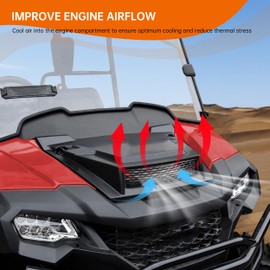 CUSAUTV Sport Hood Scoop Compatible with 2014-2025 Honda Pioneer 700 2P 4P Accessories Front Hood Cover with Vented Mesh Grille Air Flow Intake Kit for Honda Pioneer 700-2 700-4