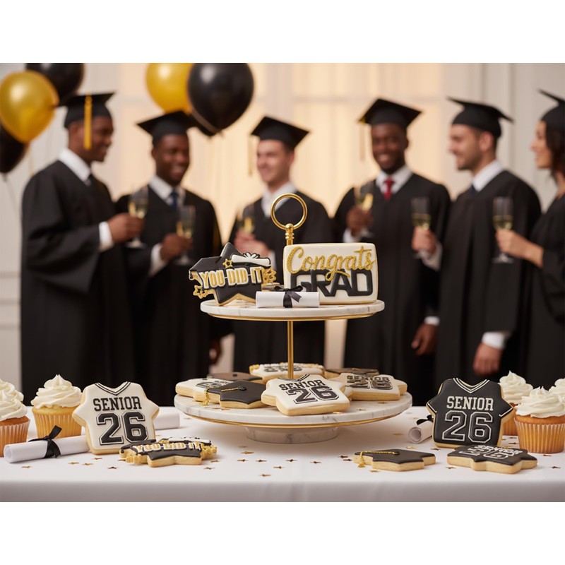 Class of 2026 Graduation Cookie Stencils, 4X4In12Pcs Style-Congrat GRAD/Mortarboard/Diploma/Done/You Did