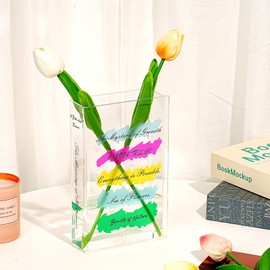 MTCode Book Vase, Acrylic Book Vase for Flowers, Book Flower Vase Clear, Flower Book Vase, Book Shaped Flower Vase for Home, Bedroom, Living Room, Office