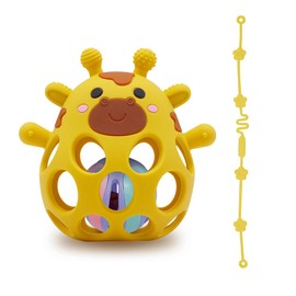 Beißring & Rassel für Babys - Sensorik Spielzeug ab 0 Monate, Zahnungshilfe & Greifball - Geschenk für Jungen & Mädchen Giraffe