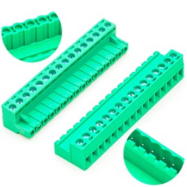 Tcenofoxy 5.08mm Male & Female 2/3/4/5/6/7/8/9/10/11/12/13/14/15/16/18/20/24 Pin Phoenix Connector No Soldering Green PCB Screw Terminal Block Connector (1Set 5.08MF-16Pin)
