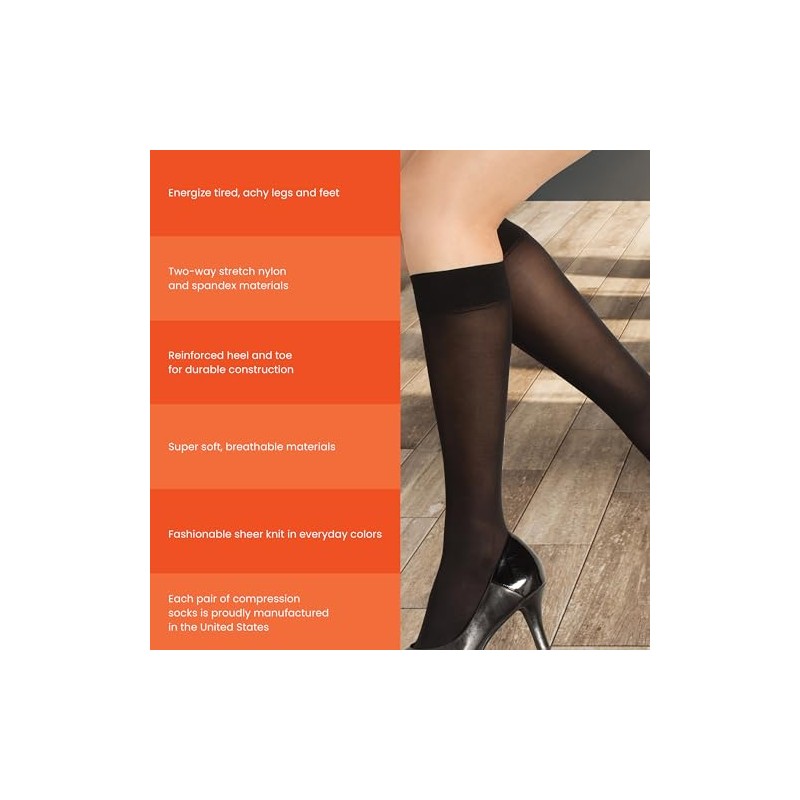 Therafirm Light Women's Knee High Support Stockings - 10-15Mmhg Compression