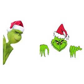 Miaija 2Pieces Grinch Car Sticker Funny Green Grinch Window Stickers Cartoon Outdoor Christmas Party Decorations for Glass Car