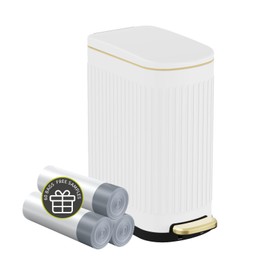 KSSKSS 2.6 Gallon Slim Bathroom Trash Can with Soft Close Lid, 10L Stainless Steel Garbage Can with Removable Liner Bucket, for Narrow Spaces, Bathroom, Bedroom (White)