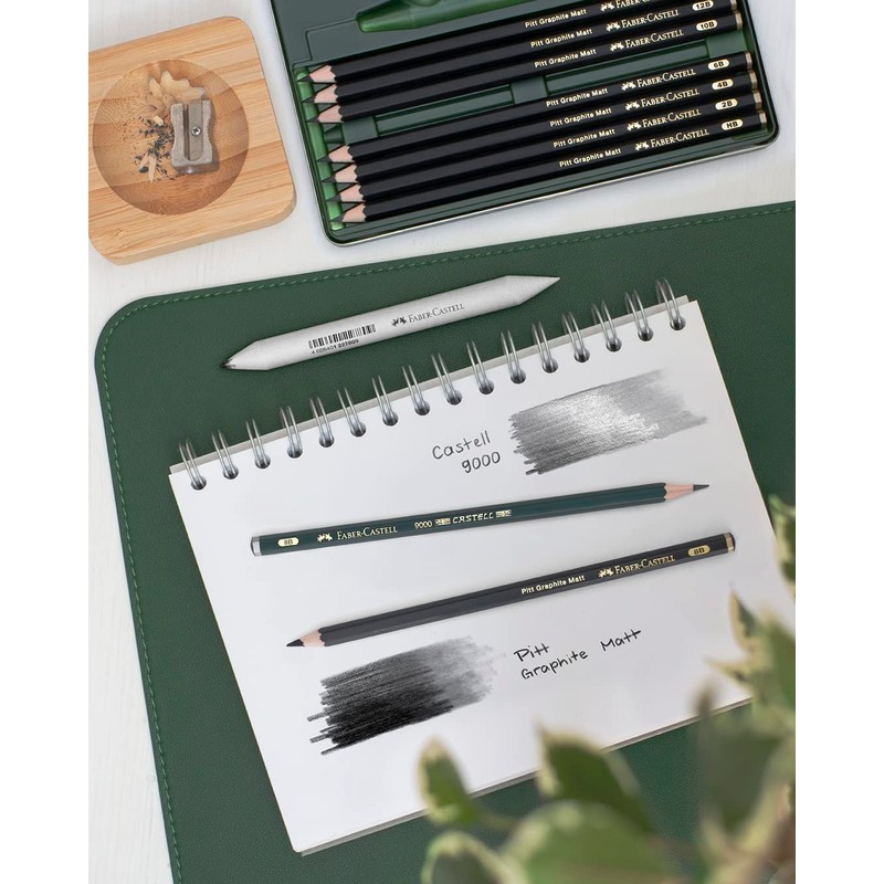 FABER-CASTELL Pitt Graphite 115220 Pencils Set Matte 11-Piece with Paper