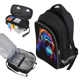 HiMagics Kids Backpack for Boys - 3pcs 17″ Boys Backpack with Lunch Box Set for Toddle Elementary Middle School - Students Bag for Ages 6-18 Gorilla Tag Bookbag Travel Back Pack