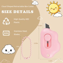 Muclip Cloud Retractable Box Cutter 6 Pack - with Key Rings,Safe Auto-Retract Design,Mini Paper Cutter for Box,Packages,Mail,Envelopes,Portable Keychain Letter Opener for Home,Office,Travel (6 Color)