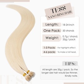 TESS Nano Beads Hair Extensions 100% SSS Grade Real Human Hair for Women UK #70 Ultra Platinum Blonde 16 Inch 35g (Nano Rings Tip Included)