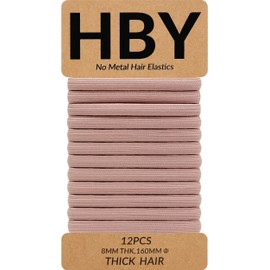 HBY Women's Hair Ties for Thick or Curly Hair. No Slip Seamless Ponytail Holders Sports Thick Hair Ties, Champagne Pink, 8MM, 12 Pcs