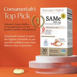 Nature's Trove SAM-e 400mg 30 Enteric Coated Caplets. Vegan, Kosher, Non-GMO, Soy Free, Gluten Free - Mood and Joint Support - Cold Form Blister Packed.