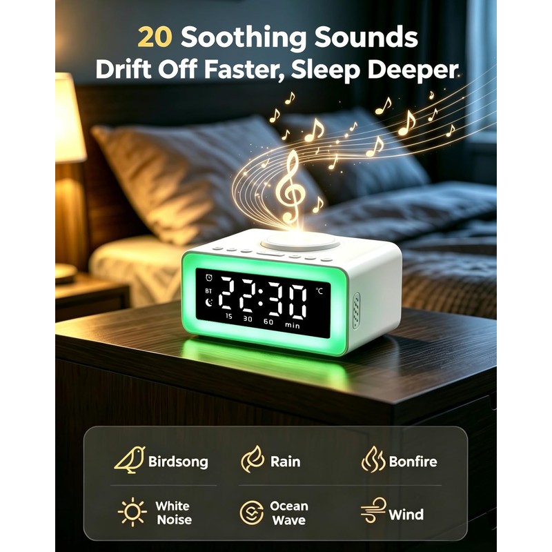 BYH Digital Alarm Clock for Bedroom, 15W Fast Wireless Charging