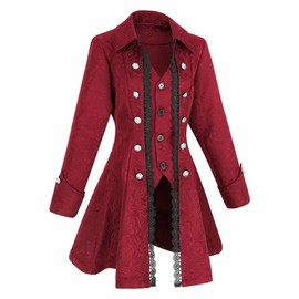Bvfjqup Women's Steampunk Thin Jacket Gothic Victorian Mid-century Vintage Lace-trimmed jacket.(Z3007RD,M)