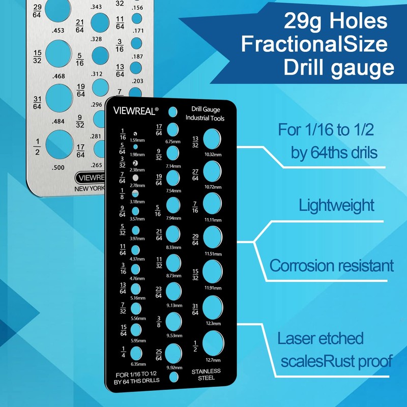Stainless Steel Drill Gauge - 29-Holes Standard Metric Size, 1/16
