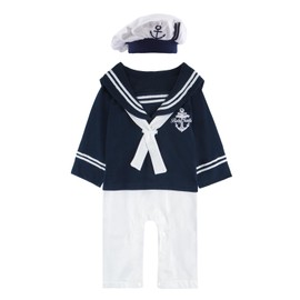 MOMBEBE COSLAND Baby Boys Sailor Outfit with Hat, Navy Blue, 12-18 Months